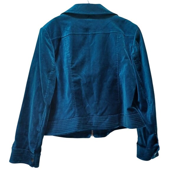 Chicos Velveteen Moto Jacket Teal Blue Womens XL Zip Front Glam Holiday Party - Picture 2 of 7